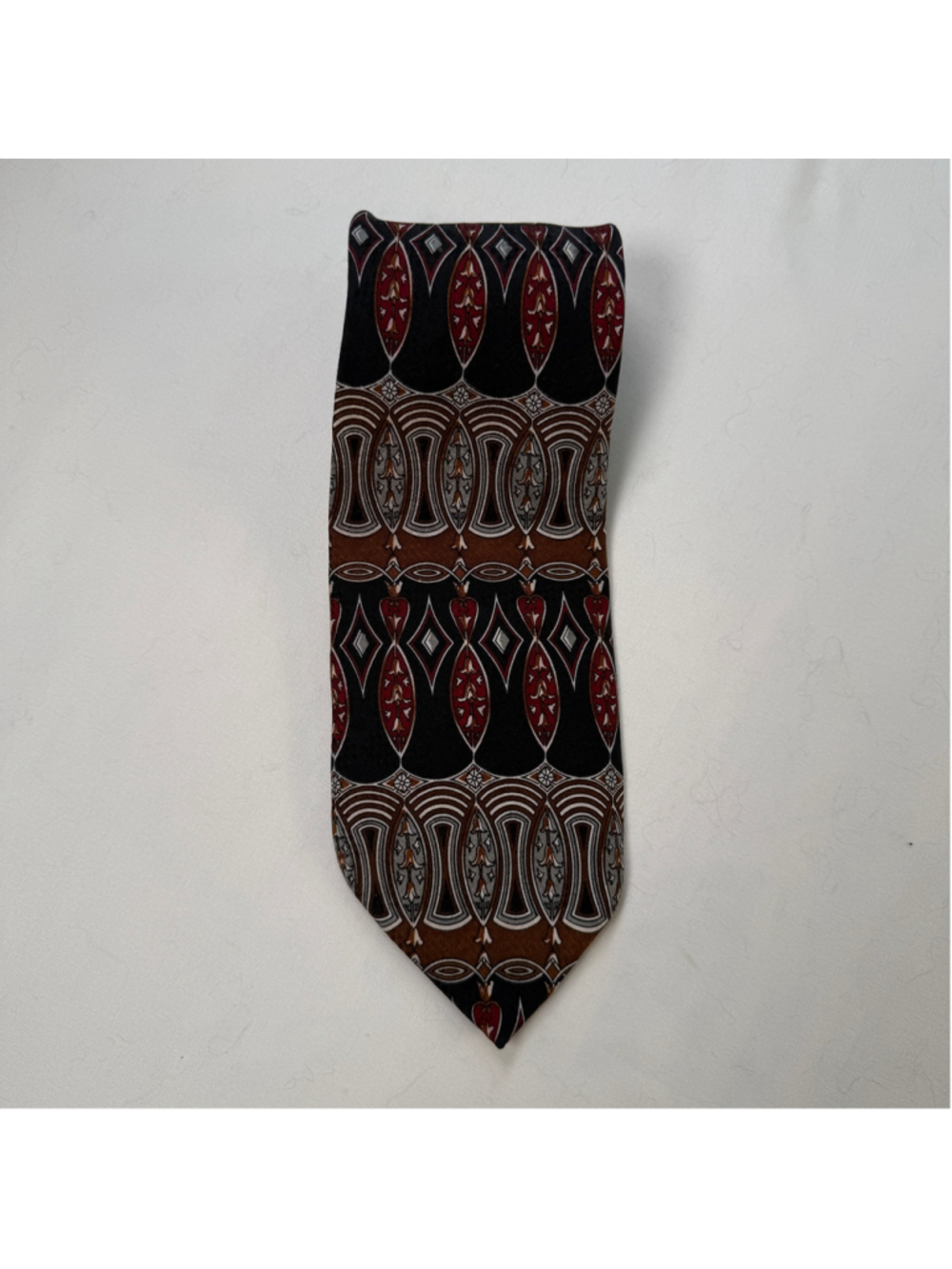 DANI Moda Maschile Vintage 100% Silk Necktie Brown Black Burgundy Geometric Ital